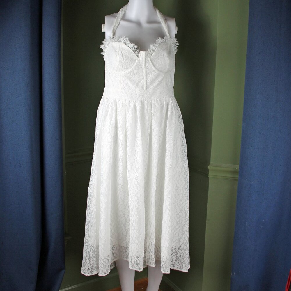 White Lace - Disco Elevator - A-line - Halter - Women's size - Sm